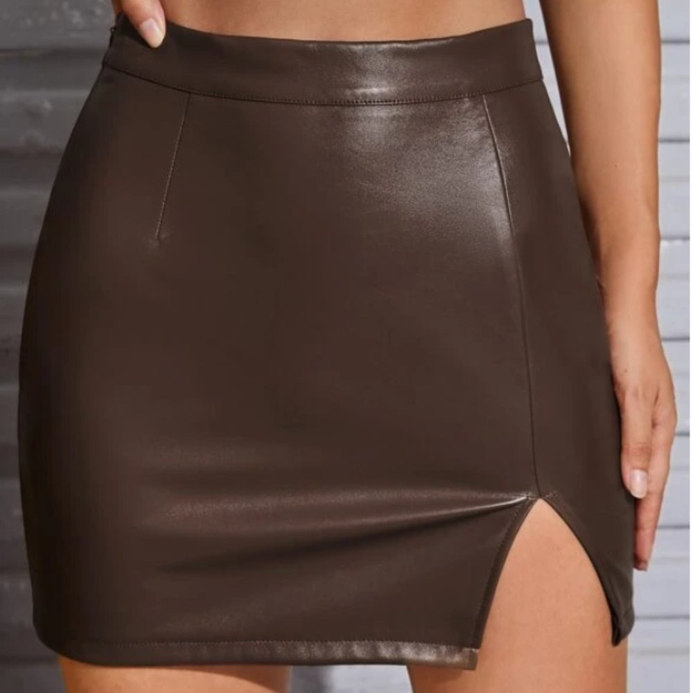 *Brand NEW * Petite Split Hem PU Leather Mini Skirt